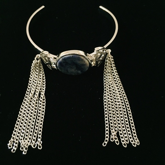SILVER TONE CUFF BRACELET WITH CHAIN TASSELS - Picture 3 of 6